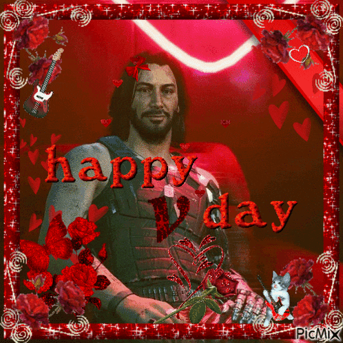 a picture of a man with a rose and the words happy day on it