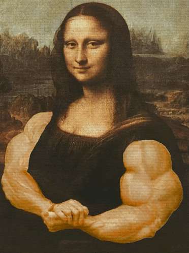 a painting of a woman with muscular arms