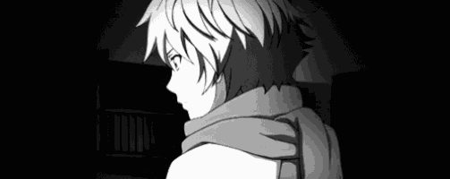a black and white drawing of a boy wearing a scarf and a jacket .