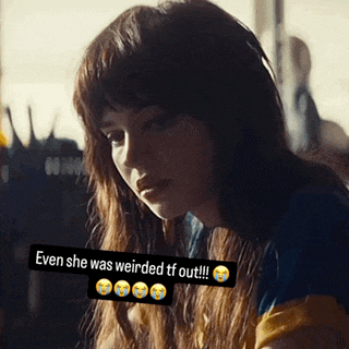 a woman with a caption that says " even she was weirded tf out !!! "