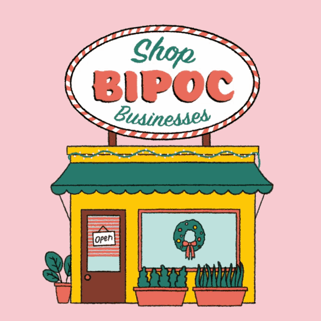 a cartoon illustration of a shop that says shop bipoc businesses
