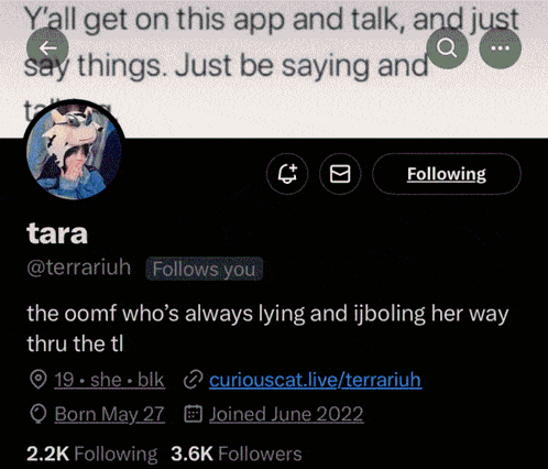 a screenshot of tara 's twitter page with a quote
