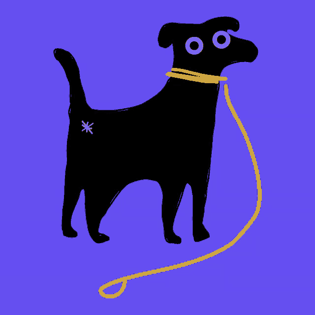a drawing of a black dog on a leash