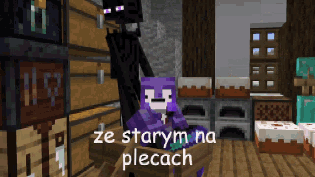 a screenshot of a minecraft game with the words ze starym na plecach on the bottom
