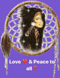 a picture of a dream catcher with a woman in it and the words love and peace to all