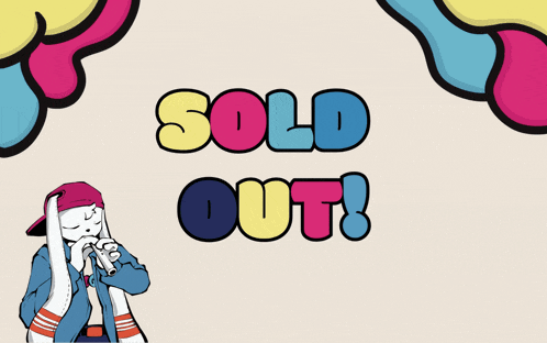 a cartoon drawing of a person singing into a microphone with the words sold out behind them
