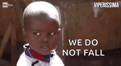 a young boy says we do not fall in front of a viperissima logo
