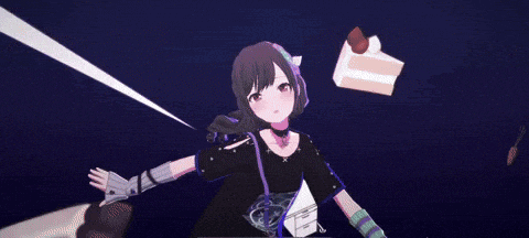 a girl in a black shirt with a purple ribbon around her neck is smiling