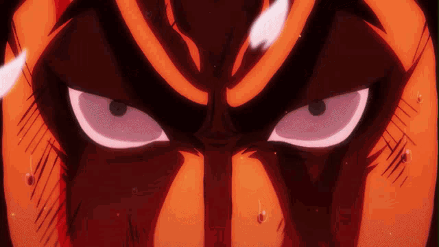 a close up of a person 's face with purple eyes and sweat coming out of them