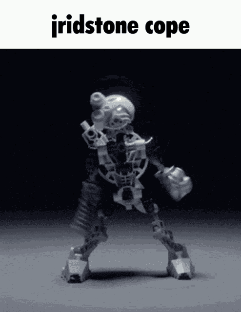 a black and white image of a robot with the words iristone cope above it
