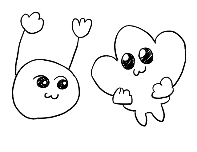 a black and white drawing of two heart shaped objects