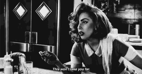 a black and white photo of a woman with the words " this won 't take you far " on the bottom