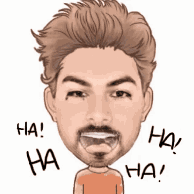 a cartoon of a man with a beard is laughing and says ha .