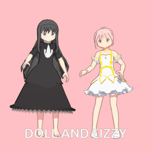 a drawing of two dolls with the words doll and lizzy below them