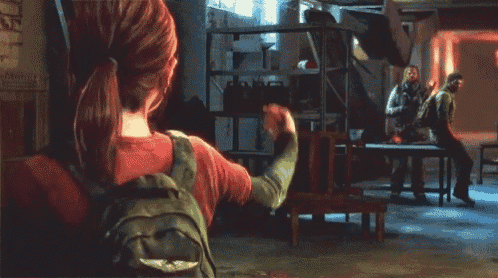 a woman with a backpack giving a thumbs up in a video game