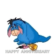 eeyore from winnie the pooh is a pixel art donkey with a butterfly on his tail .