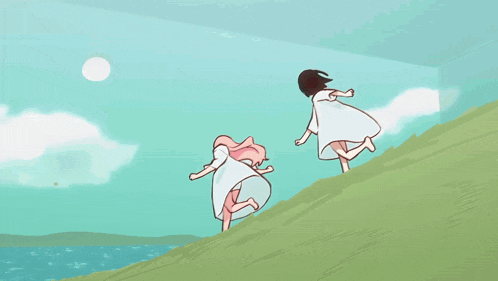 a cartoon of a woman carrying a fish in her arms