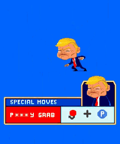 donald trump is being attacked by a monster in a video game with special moves