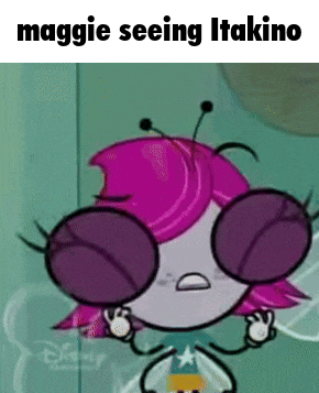 a picture of a cartoon character with the caption maggie seeing itakino