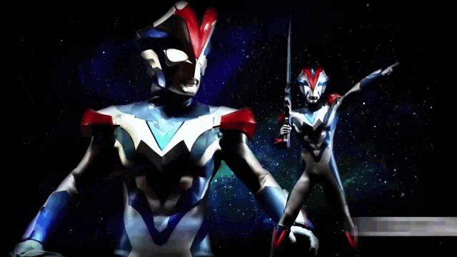 a poster of ultraman victory knight with a sword