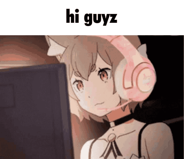 a girl wearing headphones and a choker says hi guyz .