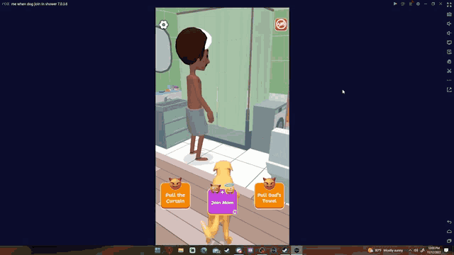 a computer screen shows a cartoon of a man and woman in a bathroom