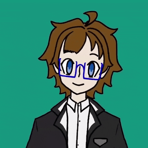 a drawing of a boy wearing glasses and a suit with the letter o on his face