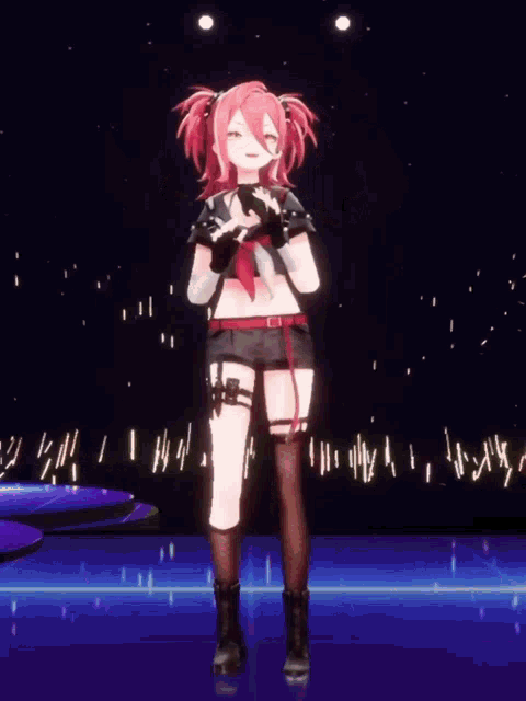 a girl with red hair is standing on a stage