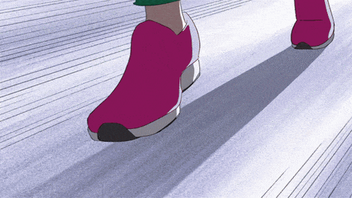 a person wearing a pair of pink shoes is walking on a gray surface