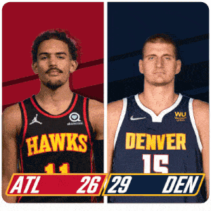 two basketball players from the hawks and denver are standing next to each other