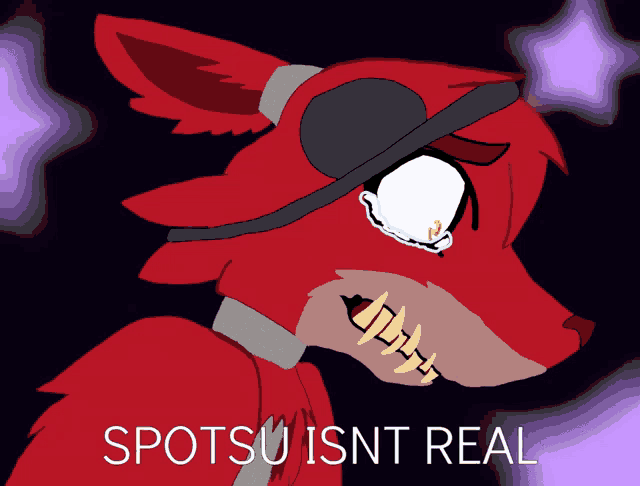 a drawing of a fox with the words " spotsu isnt real " written below it