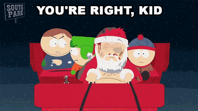 a poster for south park shows a group of cartoon characters