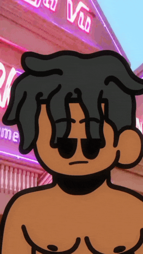 a cartoon drawing of a shirtless man in front of a neon sign that says ' vegas '