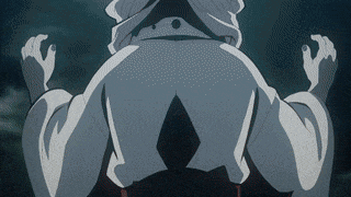 a close up of a cartoon character 's butt with a dark background .