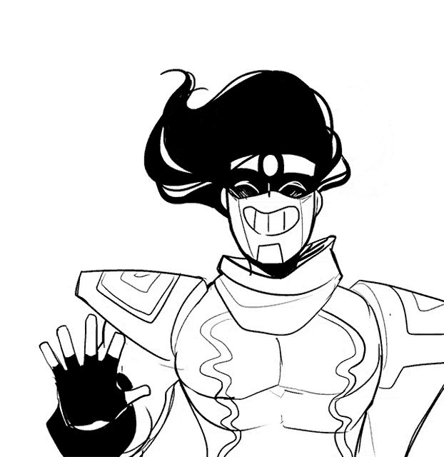 a black and white drawing of a man with a mask on his face .