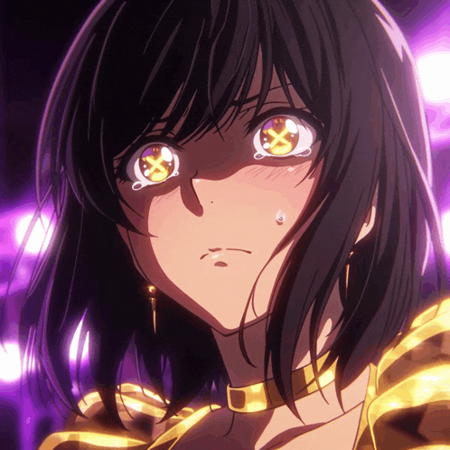 a close up of a girl 's face with tears coming out of her eyes