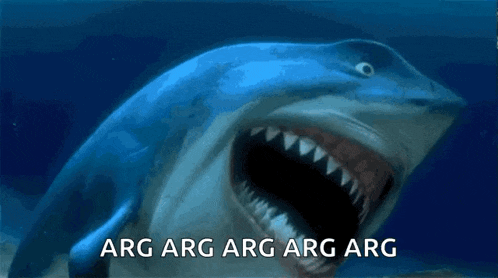 a shark is swimming in the ocean with its mouth open and the words arg arg arg arg arg are above it