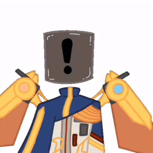 a cartoon drawing of a robot with an exclamation point on its head
