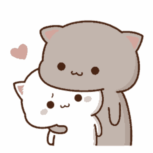two cartoon cats hugging each other with a heart in the background .