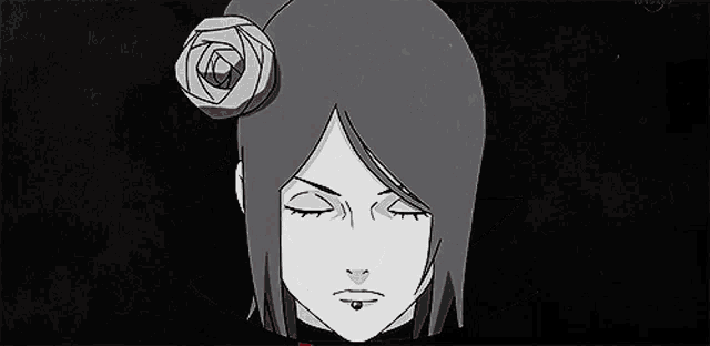 a black and white drawing of a woman 's face with long hair