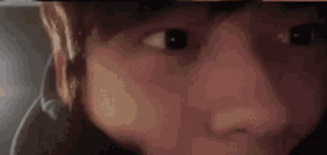 a close up of a person 's eyes and nose .