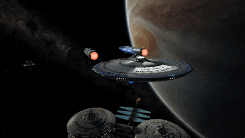 a ncc space ship is flying in space