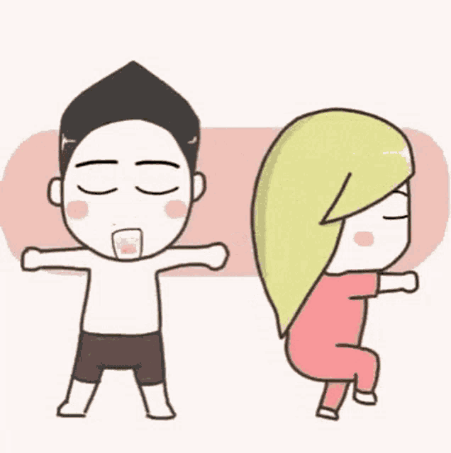 a cartoon of a man and a woman standing next to each other .