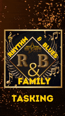 a black and gold logo for rhythm and blues tasking