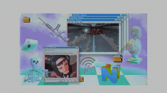 a computer screen with a cowboy bebop character and a wifi symbol