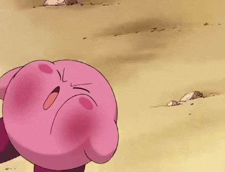 kirby is a pink cartoon character with a big head and a big mouth .