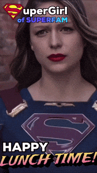 a supergirl of superfam poster with a happy lunch time