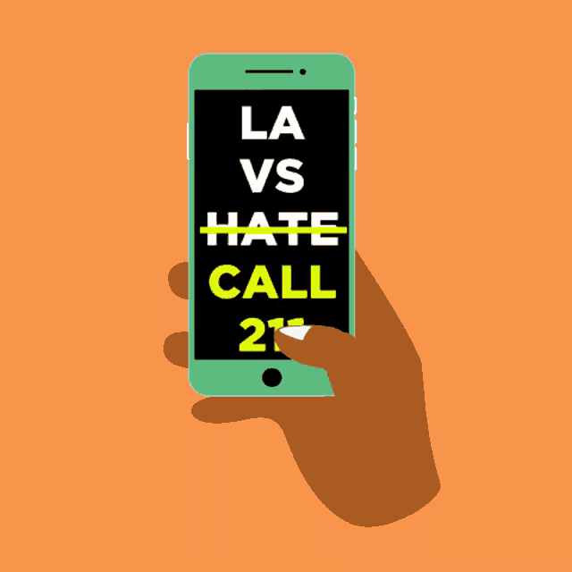 a hand holding a cell phone with the words " vs hate call 211 la " on the screen