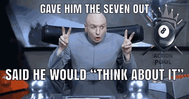 a man giving a peace sign with the words gave him the seven out said he would " think about it "