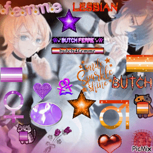 a picture of a girl with a purple star and the words lesbian